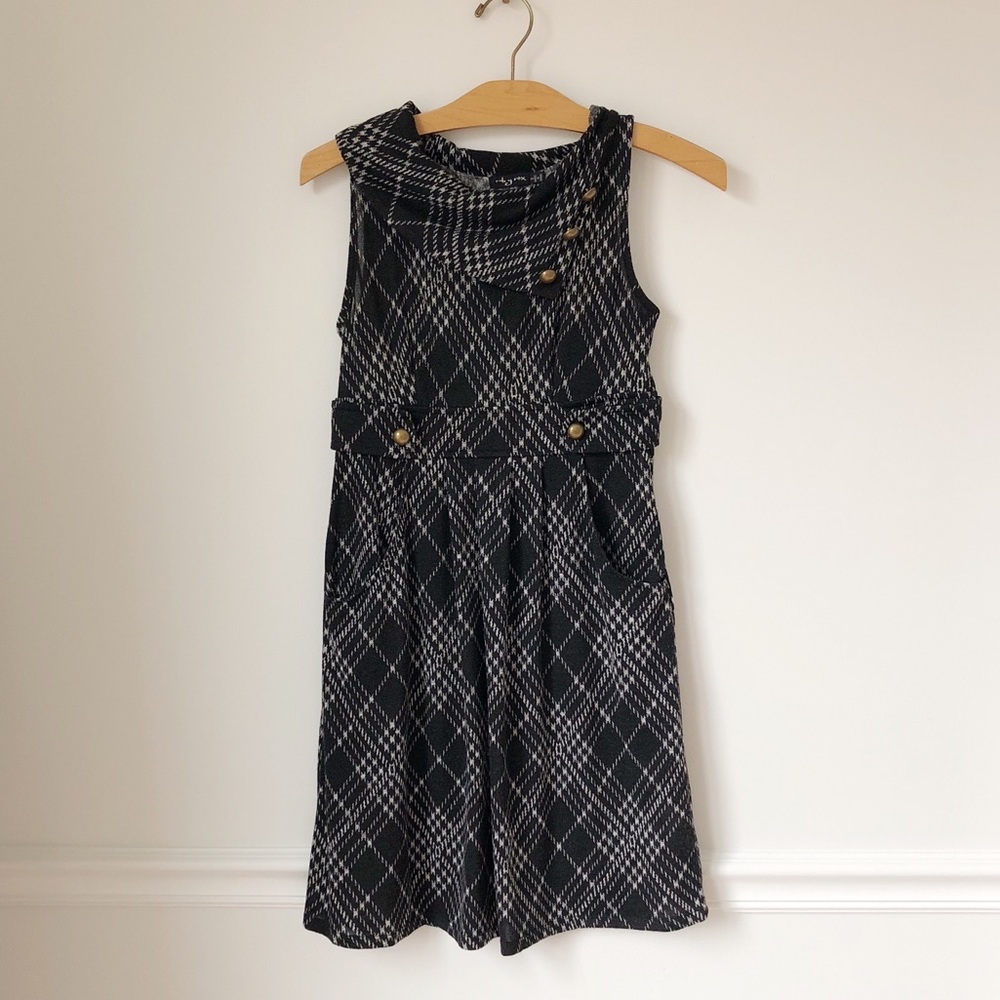 Black Plaid Sweater Dress with Pockets